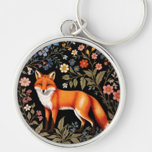 Elegante Vos Zwarte Kleurrijke Bloemen Sleutelhanger