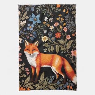Elegante Vos Zwarte Kleurrijke Bloemen Theedoek
