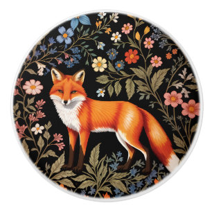 Elegante Vos Zwarte Kleurrijke Bloemmotief Keramische Knop