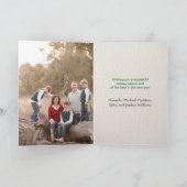 Elegante Vrede Groene Bomen op Beige Canvas 2 Foto Feestdagen Kaart (Binnen)