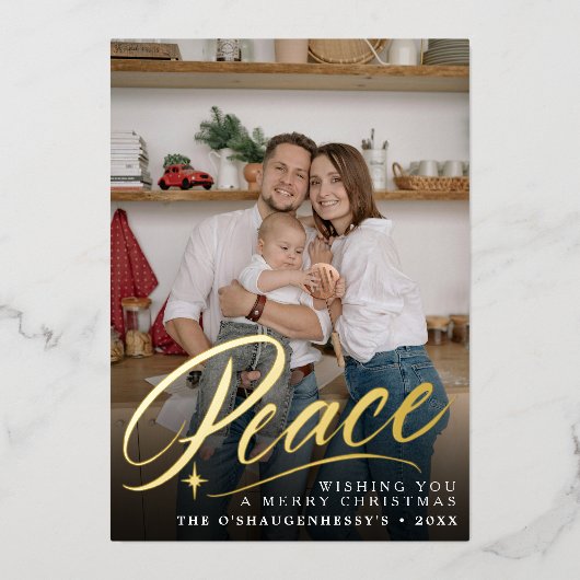 Elegante Vrede Kerstmis Volledige Foto Folie Feestdagenkaart (Voorkant)