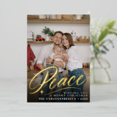 Elegante Vrede Kerstmis Volledige Foto Folie Feestdagenkaart (Staand Voorkant)