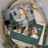 Elegante Vrede op Aarde Script Dark Sage 4 Foto Feestdagenkaart