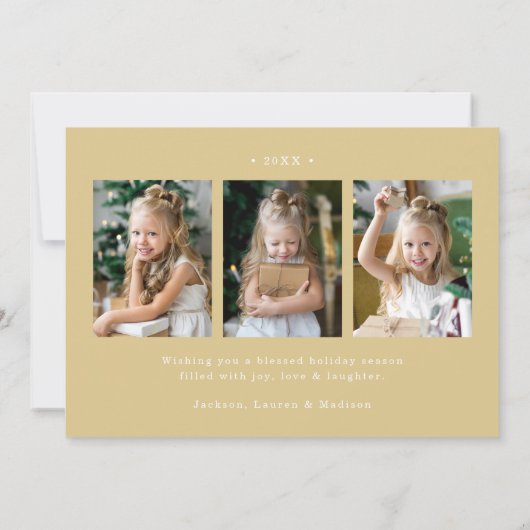 Elegante Vrede op Aarde Script Gold 4 Foto Feestdagenkaart (Achterkant)