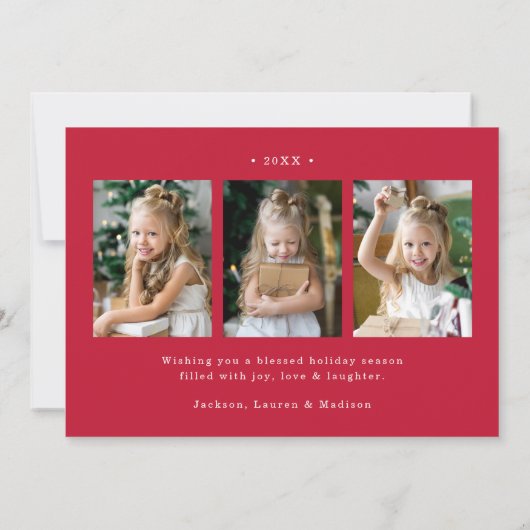 Elegante Vrede op Aarde Script Red 4 Foto Feestdagenkaart (Achterkant)