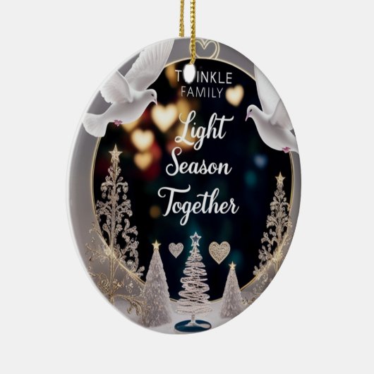 Elegante Vredesduiven Twinkelen Familie Licht Seiz Keramisch Ornament (Rechts)