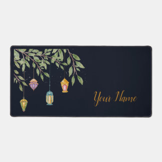 Elegante Vredige Decoratieve Bladeren en Lantaarns Bureaumat