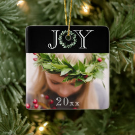 Elegante Vreugde Foto Gepersonaliseerde Kerstmis Keramisch Ornament