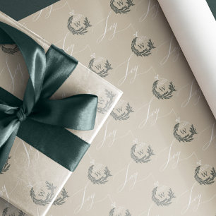 Elegante Vreugde Kalligrafie Garland Wreath Monogr Cadeaupapier
