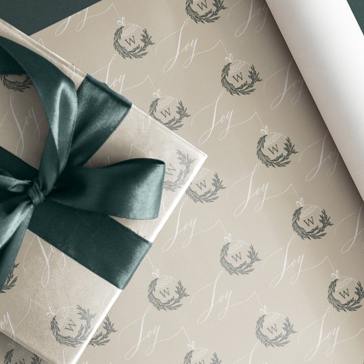 Elegante Vreugde Kalligrafie Garland Wreath Monogr Cadeaupapier