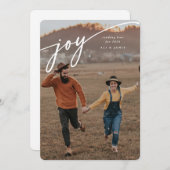 Elegante 'Vreugde' Witte Script Nieuwjaar Plat Fot Feestdagenkaart (Voorkant / Achterkant)