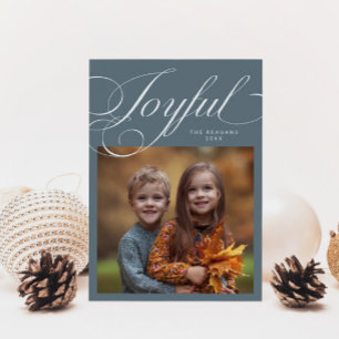 Elegante vreugdevolle kalligrafie Foto Slate Blue Feestdagenkaart