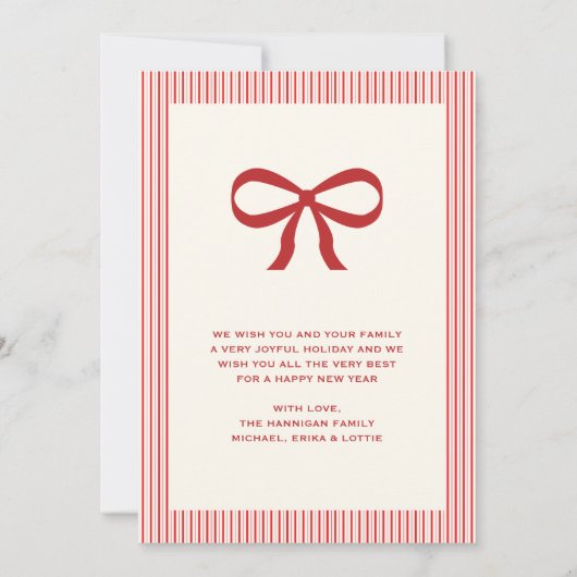 Elegante vreugdevolle  Red Bow Family Afbeelding Feestdagenkaart (Achterkant)
