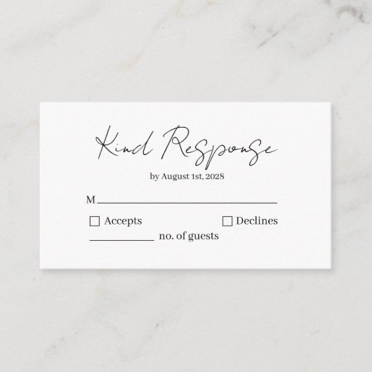 Elegante vriendelijke reactie RSVP kaart (Voorkant)
