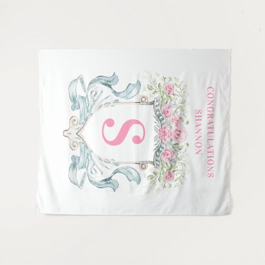 Elegante Vrijgezellenfeest Crest met Rozen Achterg Wandkleed (Voorkant (horizontaal))