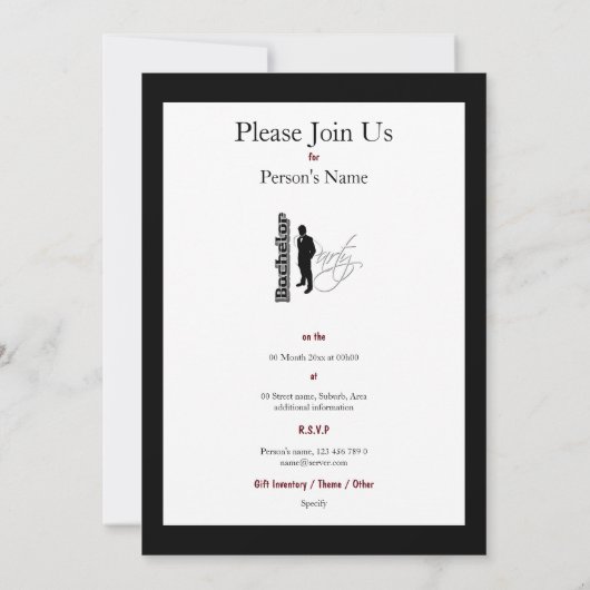 Elegante "vrijgezellenfeest" formeel vrijgezellenf kaart (Achterkant)