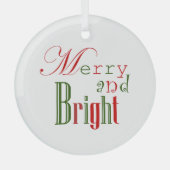 Elegante "Vrolijk en helder" Rood, Groene Kerstmis Glas Ornament (Voorkant)