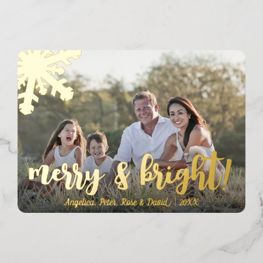 Elegante vrolijk & felicitatie met eigen foto  folie feestdagenkaart (Voorkant)