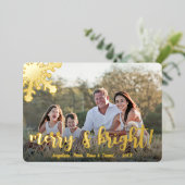 Elegante vrolijk & felicitatie met eigen foto  folie feestdagenkaart (Staand Voorkant)