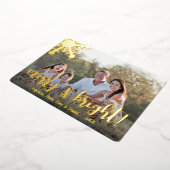 Elegante vrolijk & felicitatie met eigen foto  folie feestdagenkaart (Gedraaid)