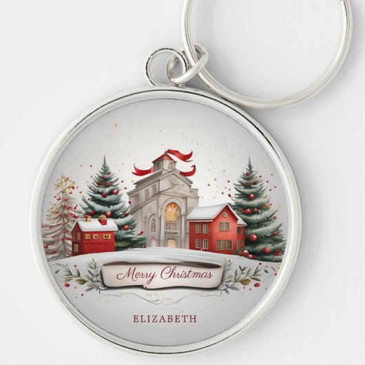 Elegante Vrolijk Kerstfeest Feestelijke Sleutelha Sleutelhanger (Voorkant)