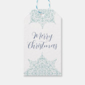 Elegante "Vrolijk Kerstfeest" met Aqua Snowflakes Cadeaulabel (Voorkant)