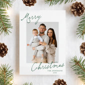 Elegante Vrolijk Kerstmis Groene Script Foto Feestdagenkaart