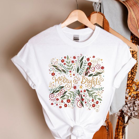 Elegante vrolijke en heldere bloemrijke kerstvakan t-shirt