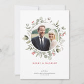 Elegante vrolijke & getrouwde groene krans foto feestdagenkaart (Voorkant)