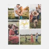 Elegante Vrolijke Gouden Kerstmis Vier Fotocollage Fleece Deken (Voorkant)