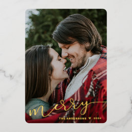 Elegante vrolijke kalligrafie kerstfotokaart folie feestdagenkaart