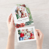 Elegante vrolijke kerst botanische boog foto all in one uitnodiging (Afscheurbaar)