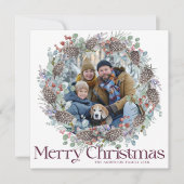 Elegante Vrolijke Kerst Botanische Krans & Foto Feestdagenkaart (Voorkant)