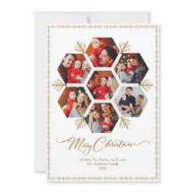 Elegante vrolijke kerst familie foto gouden sneeuw