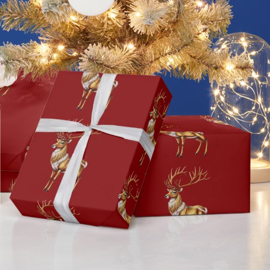 Elegante Vrolijke Kerst Gouden eland kerst feestel Cadeaupapier (Feestdagen)