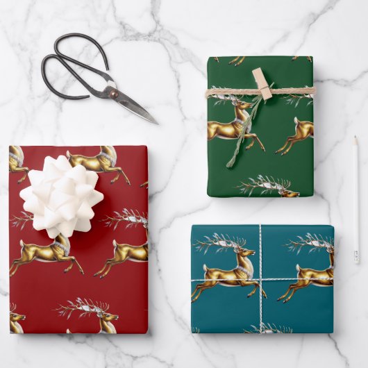 Elegante Vrolijke Kerst Gouden eland kerst feestel Inpakpapier Vel (Voorkant)