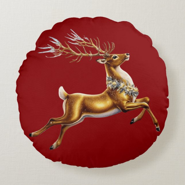 Elegante Vrolijke Kerst Gouden eland kerst feestel Rond Kussen (Voorkant)