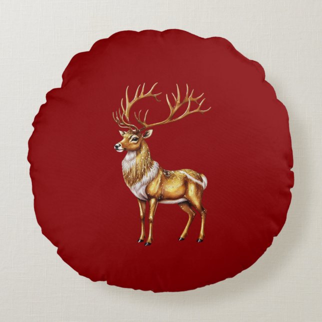 Elegante Vrolijke Kerst Gouden eland kerst feestel Rond Kussen (Voorkant)