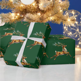 Elegante Vrolijke Kerst Gouden Herten Kerstmis fee Cadeaupapier