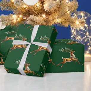 Elegante Vrolijke Kerst Gouden Herten Kerstmis fee Cadeaupapier