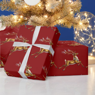 Elegante Vrolijke Kerst Gouden Herten Kerstmis fee Cadeaupapier