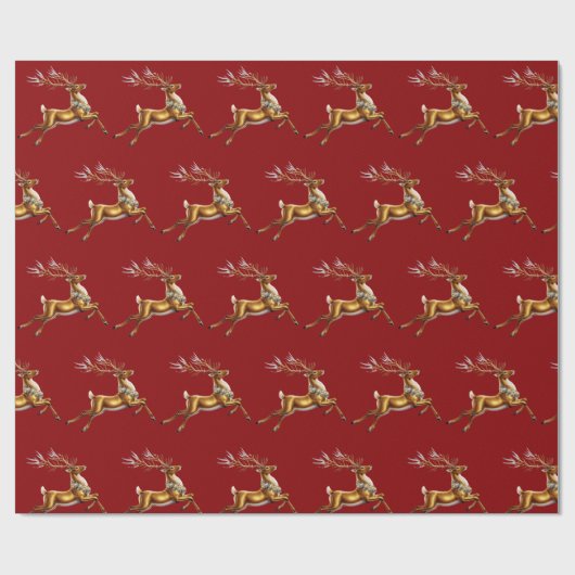 Elegante Vrolijke Kerst Gouden Herten Kerstmis fee Cadeaupapier (Vlak)