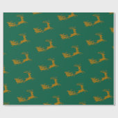 Elegante Vrolijke Kerst Gouden Kerstman Deer Sled  Cadeaupapier (Vlak)