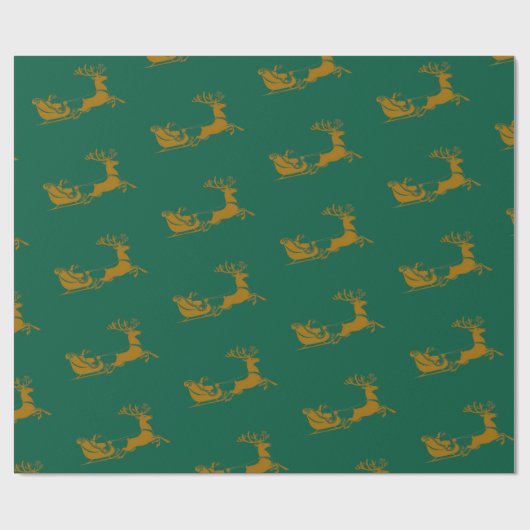 Elegante Vrolijke Kerst Gouden Kerstman Deer Sled  Cadeaupapier (Vlak)