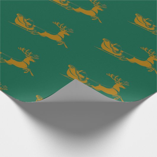 Elegante Vrolijke Kerst Gouden Kerstman Deer Sled  Cadeaupapier (Hoek)