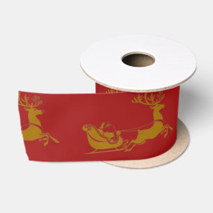 Elegante Vrolijke Kerst Gouden Kerstman Deer Sled Satijnen Lint