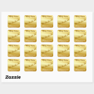 Elegante Vrolijke Kerst Gouden Kerstman Sled Kerst Vierkante Sticker