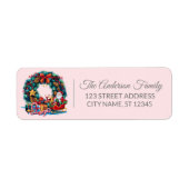 Elegante Vrolijke Kerst Holly Krans Roze Etiket (Voorkant)