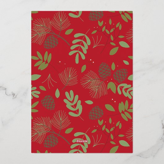 Elegante Vrolijke Kerst Holly Pinecones Foto Goud Folie Feestdagenkaart (Achterkant)