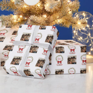 Elegante vrolijke kerst krans rode boog foto cadeaupapier